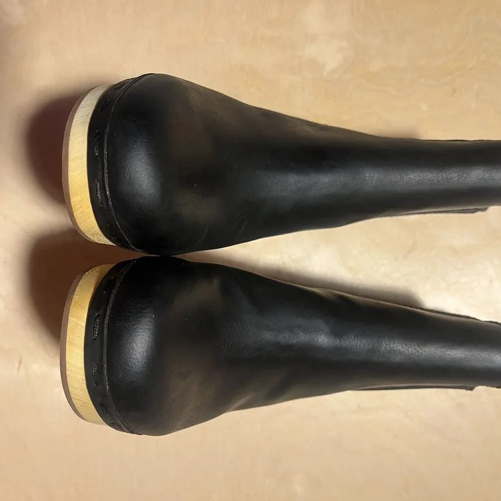 FRYE Odessa Chelsea Clog Boots Booties Black Nubuck Leather Wood Heel Sz 6.5